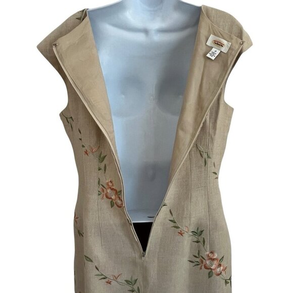 Talbots Maxi Linen Dress Floral Embroidery Cap Sleeve 10 Neutral Coastal Summer - Picture 11 of 16